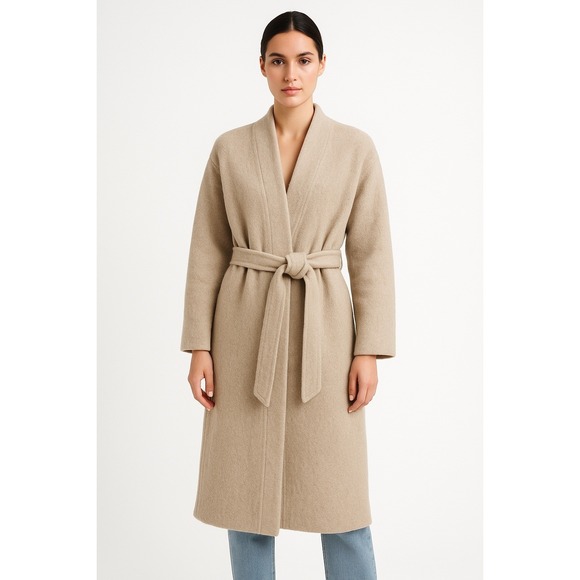 Zara Jackets & Blazers - ZARA Beige Shawl Collar Belted Long Coat XS Minimalistic